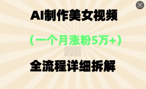 AI制作美⼥视频，⼀个⽉涨粉5万，全流程详细拆解-青年云网创—高质量项目商城